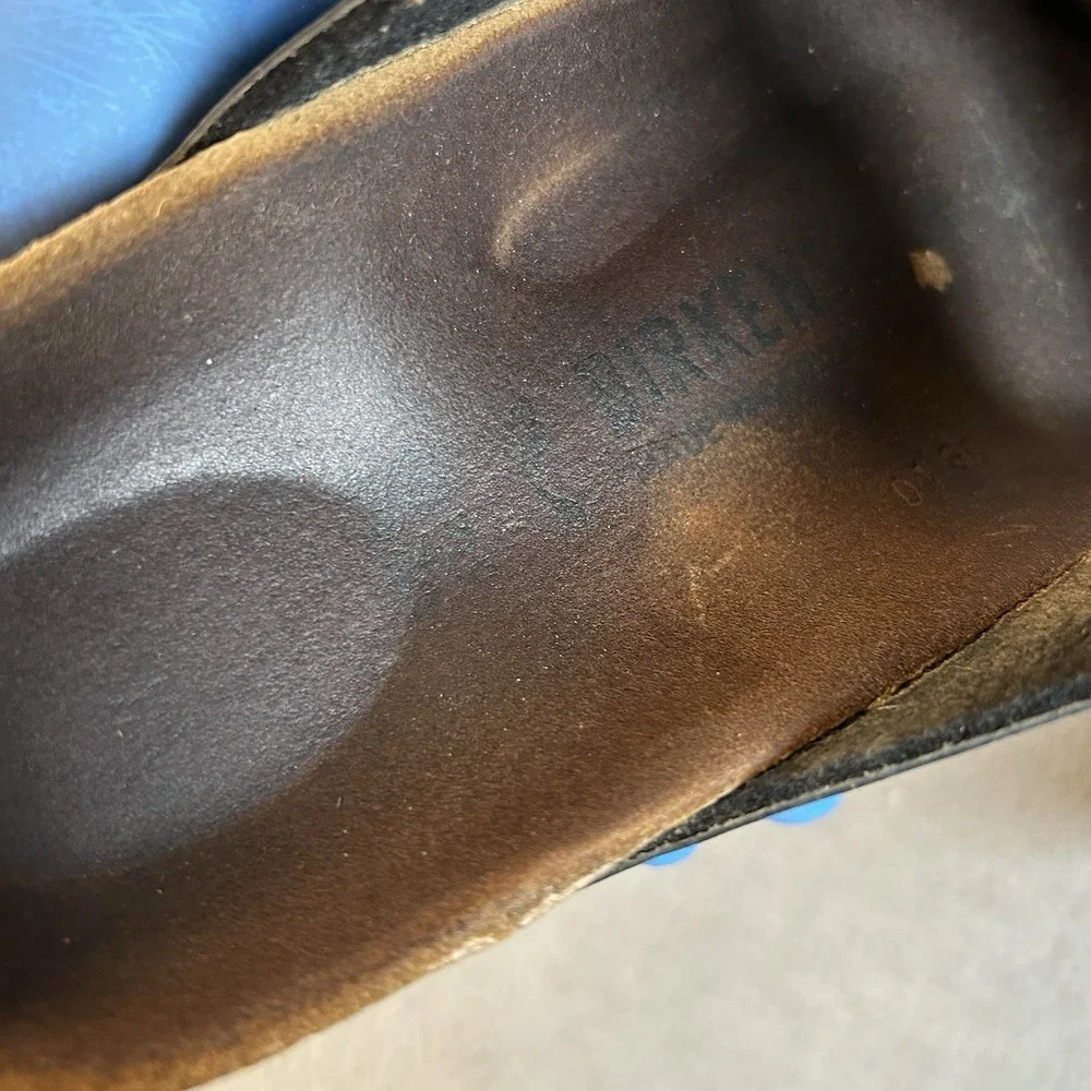 Birkenstock Arizona Leather Soft Footbed Black Slide Women 38